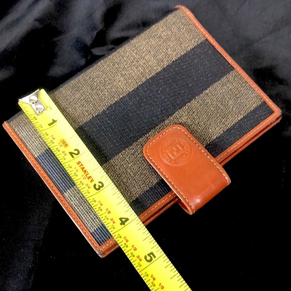 FENDI PEQUIN PECAN Striped Agenda Binder Passport Holder Credit Card Wallet - Picture 11 of 12